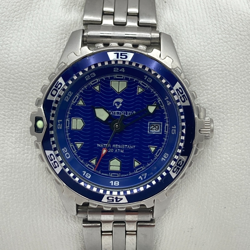 Momentum M1 Women's Diver Watch 30mm Silver Tone Blue Dial 200M New Battery 6"